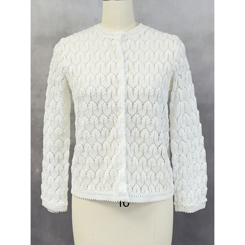 Vintage 60s Americana Womens Pointelle Knit Cardigan Sweater Size Medium‎ Japan
